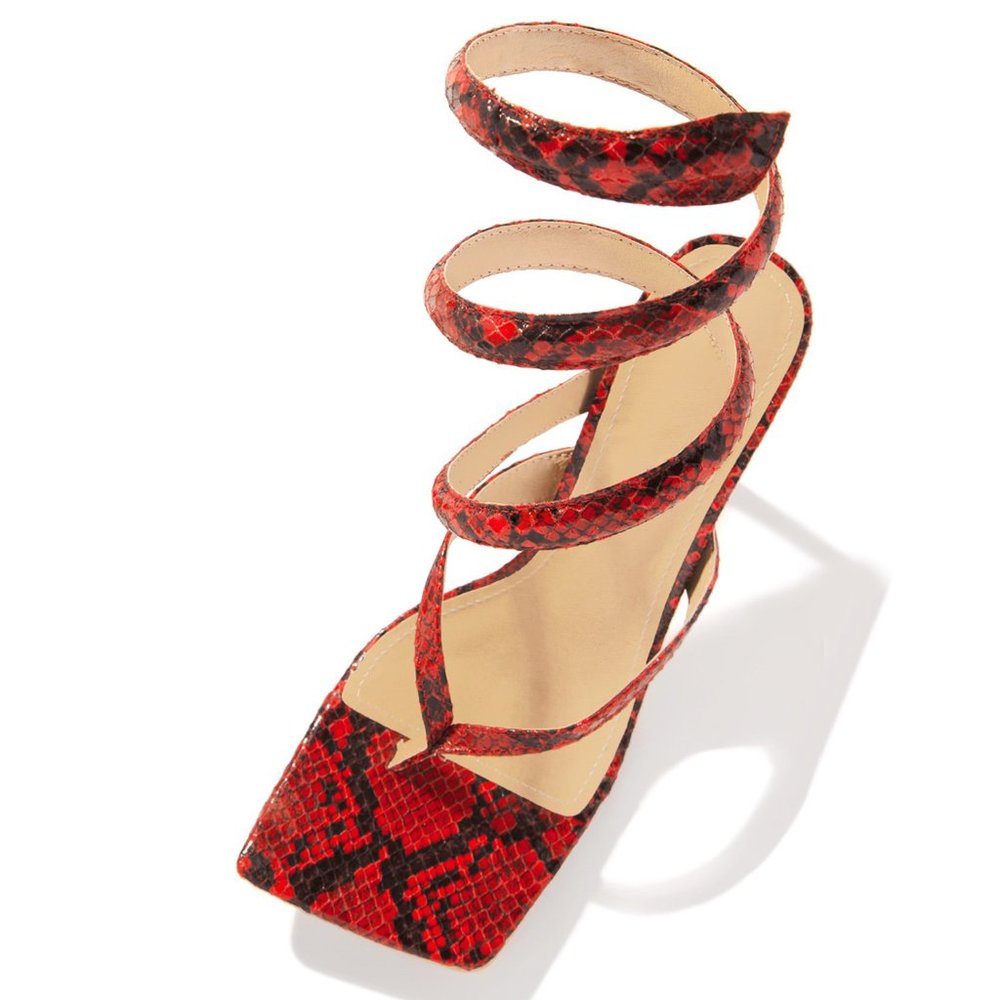 NEW🔥 Squared Open Toe Spiral Sandal Stiletto Heel - Picture 3 of 7